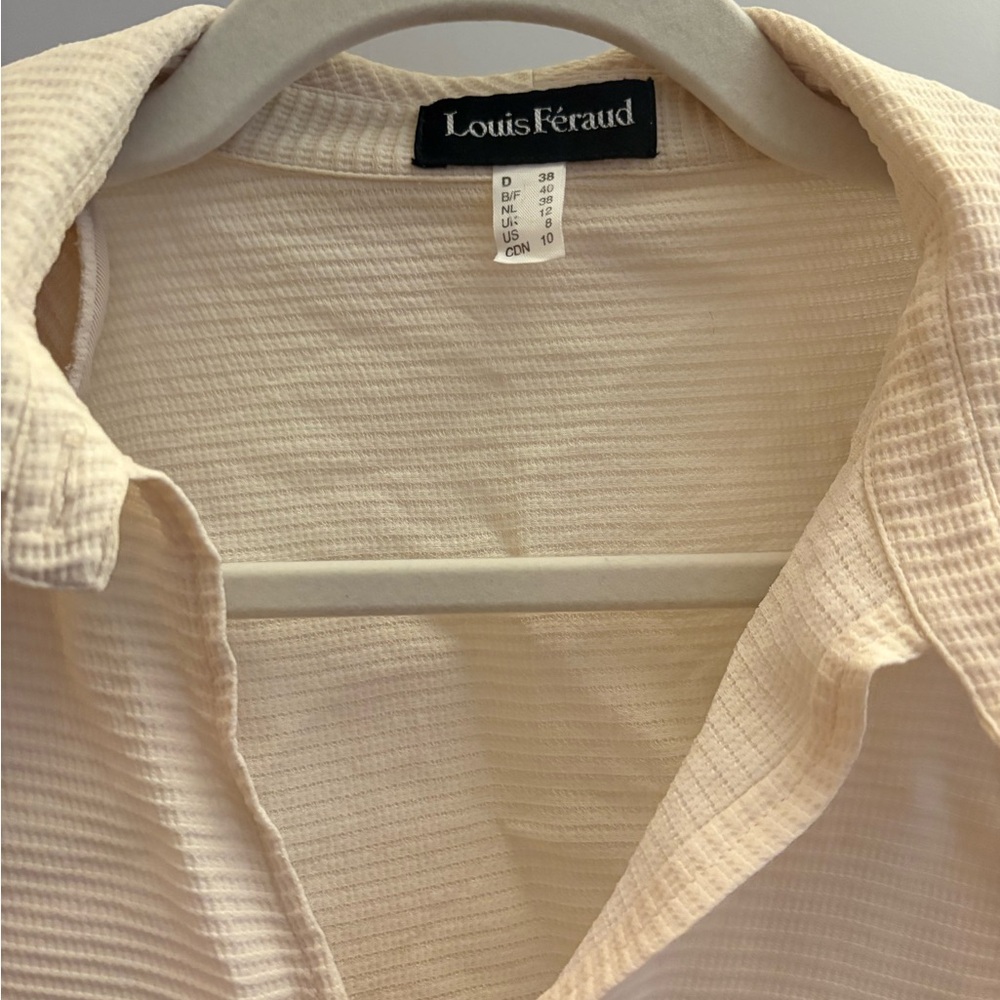 Louis Feraud Men's Cream Textured Long-Sleeve Polo - Picture 3 of 4